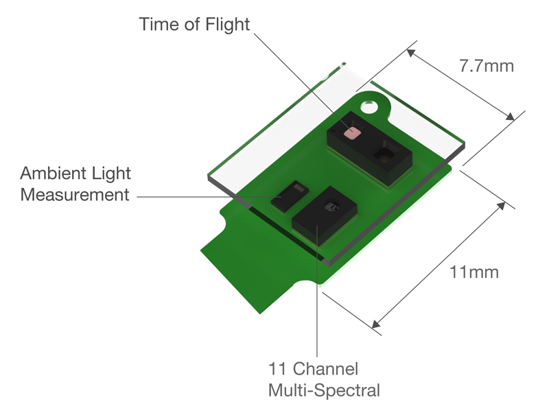 The sensor suite used by the VEET contains 4 individual sensors and is only 7.7mm x 11mm in size.